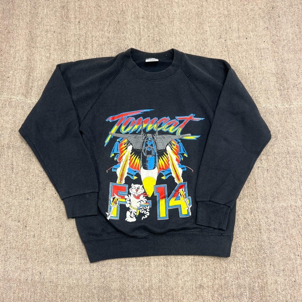 Vintage F-14 Tomcat Sweatshirt Mens Medium Black 1980s Air Force